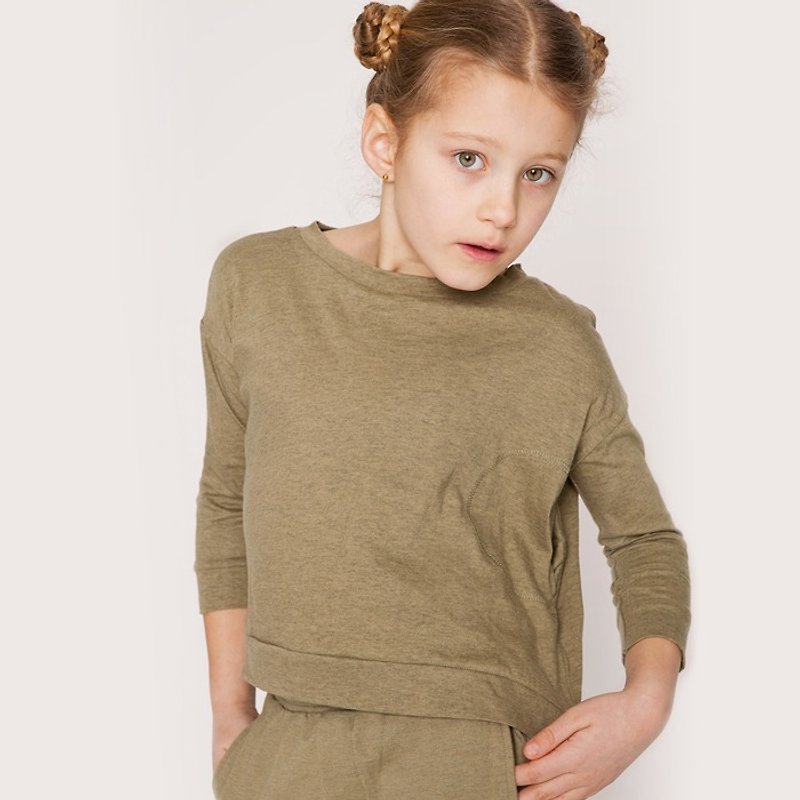 【瑞典童装】有机轻盈长袖上衣2岁至12岁橄榄绿 - 童装上衣 - 棉．麻 绿色
