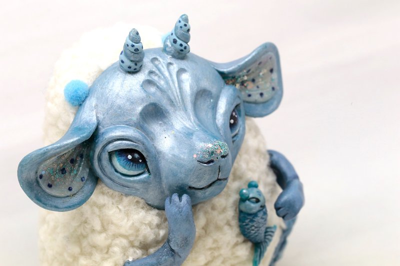 Collectible Exclusive Doll Space Baby Dragon. Handmade Gift Interior Toy - 玩偶/公仔 - 其他材质 蓝色