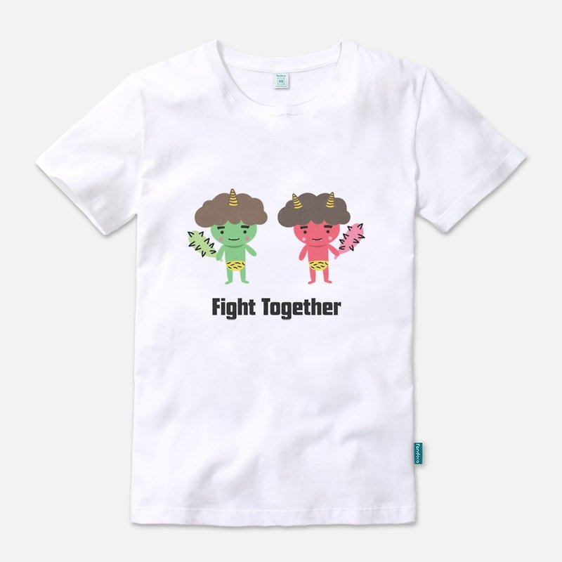 Fight Together - 中性版短袖T-shirt - 中性连帽卫衣/T 恤 - 棉．麻 白色