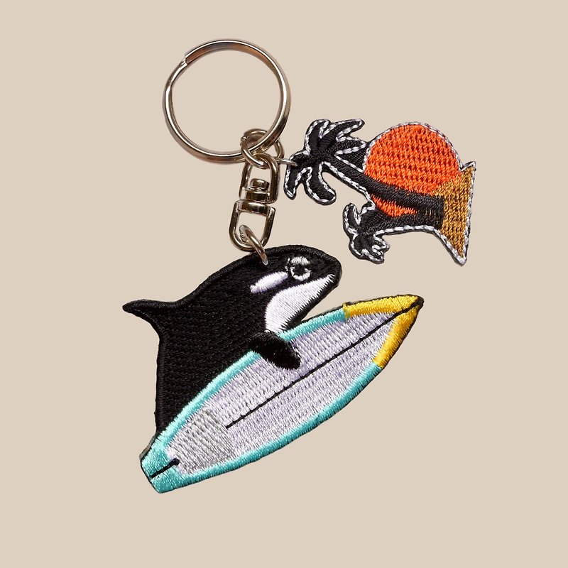 虎鲸冲浪手/双面刺绣钥匙圈 - 钥匙链/钥匙包 - 绣线 多色