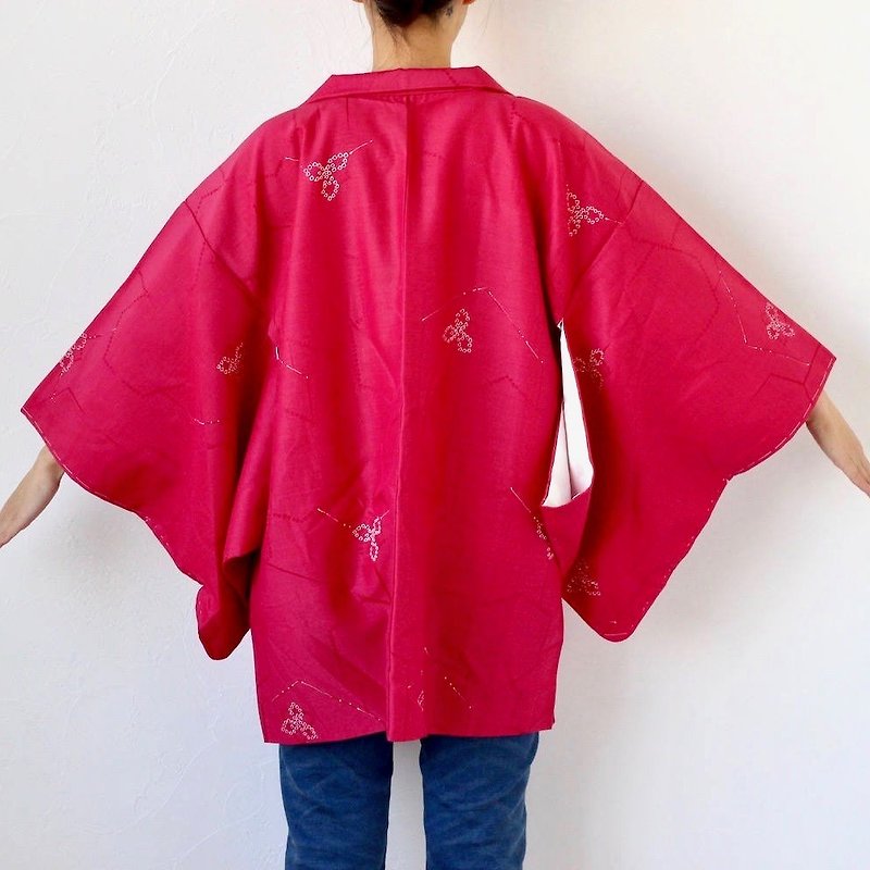 pink kimono, haori, kimono top, festival kimono, pink jacket /2813 - 女装休闲/机能外套 - 聚酯纤维 红色