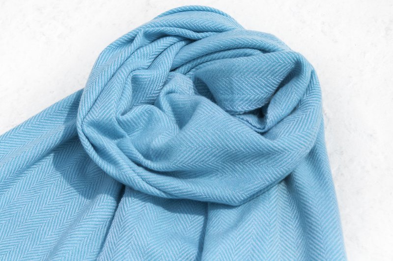 喀什米尔Cashmere/针织围巾/纯羊毛围巾/羊毛披巾-蓝色山丘散步 - 围巾/披肩 - 羊毛 蓝色
