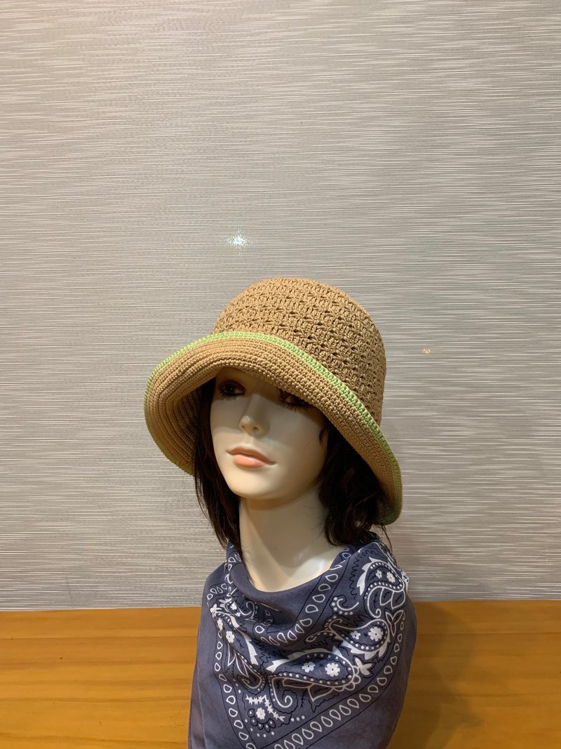 手作夏天帽子。天然棉帽。卡其色。大头围福利。仅此特价一件 - 帽子 - 棉．麻 