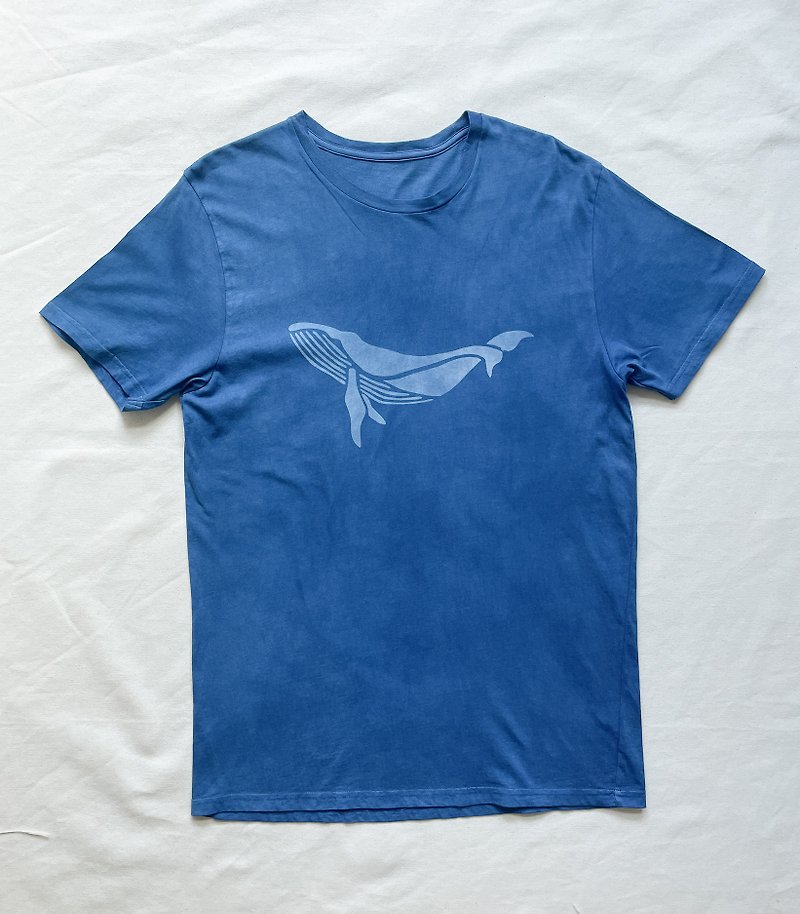Whale STAR DARK TEE 星 Indigo dyed 藍染 organic cotton クジラ　オーガニックコットン　星　夜 - 中性连帽卫衣/T 恤 - 棉．麻 蓝色