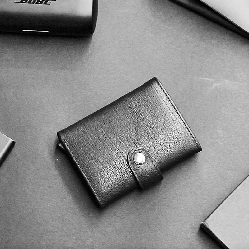 防盗 轻巧 钱包 卡片盒 可定制压字 弹卡式设计 卡套 - 皮夹/钱包 - 真皮 黑色