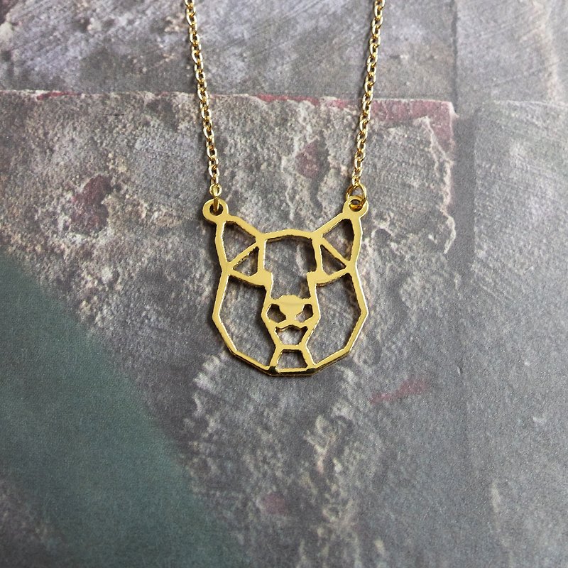 Geometric Shiba Inu Dog Necklace, Gift for Dog Lover, Gold Plated Brass - 项链 - 铜/黄铜 金色