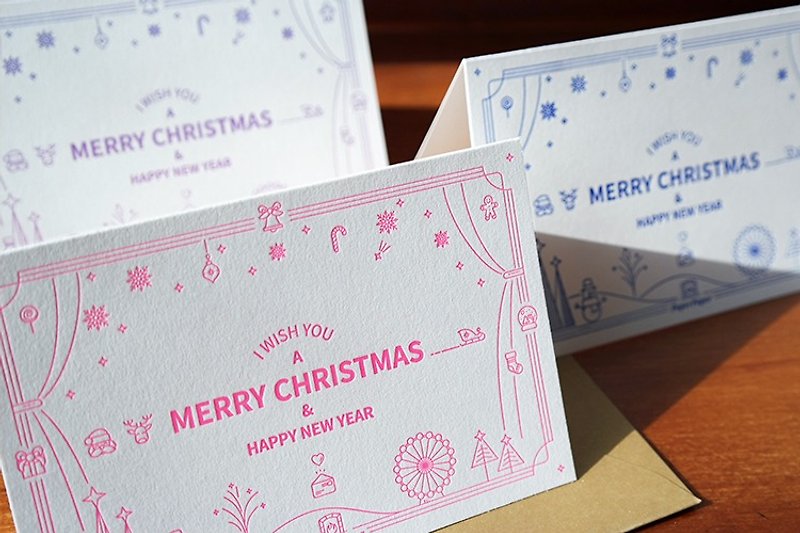 聖誕主題插畫賀卡 4个颜色 letterpress活版印刷工藝印製 - 卡片/明信片 - 纸 