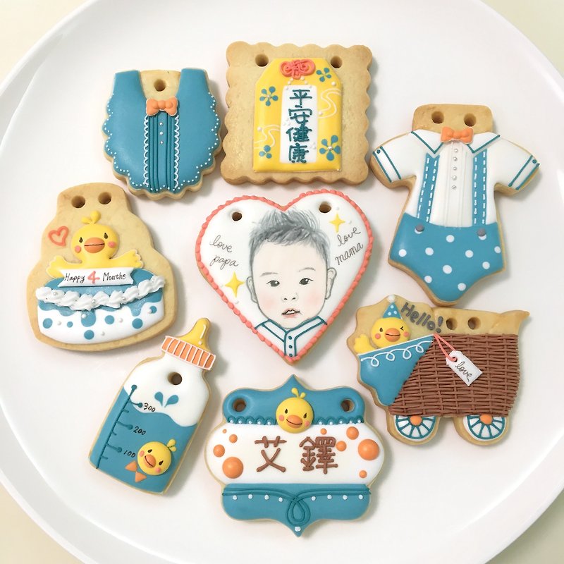 深蓝色安康小鸡 收涎饼干8片(可定制宝宝头像) - 手工饼干 - 新鲜食材 