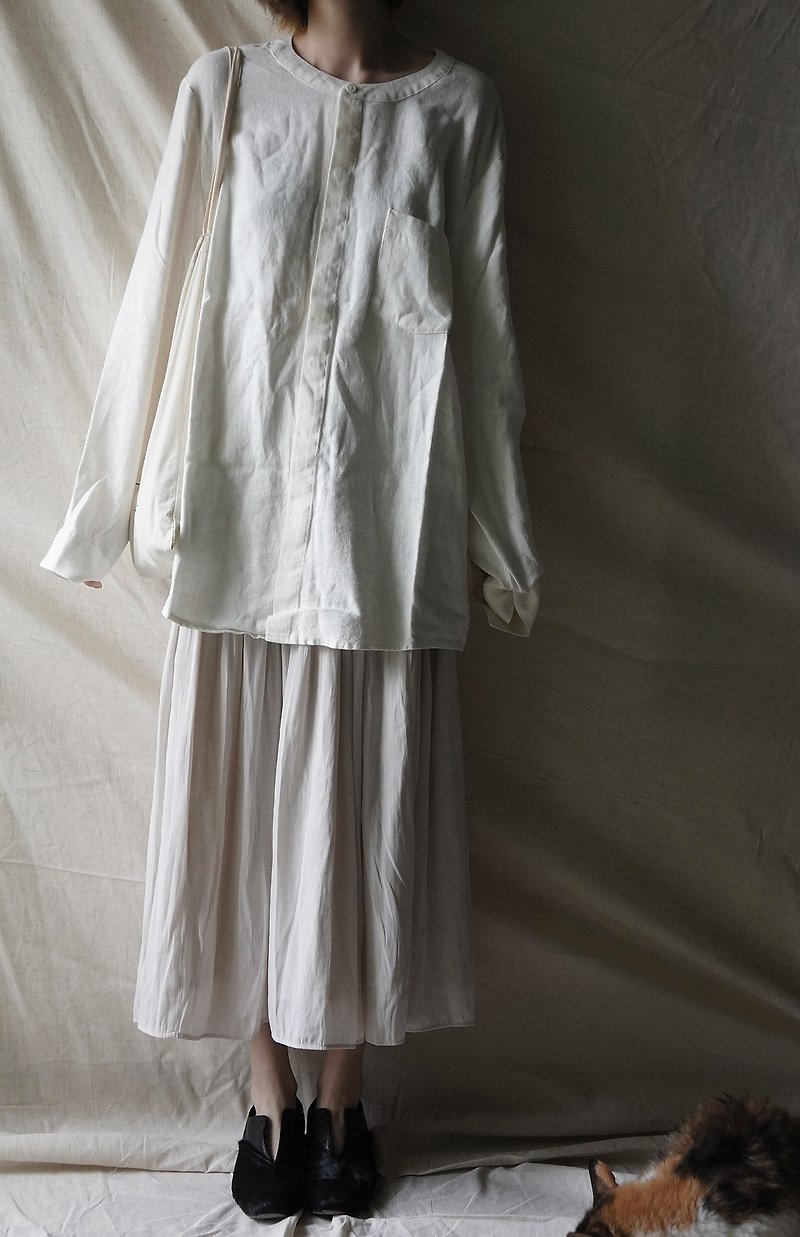 linen shirt WHITE 白色亚麻宽松中性衬衣 - 男装衬衫 - 棉．麻 白色