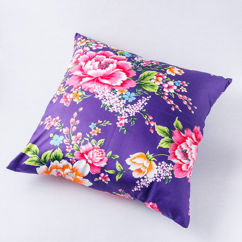 中国风复古牡丹靠枕(紫) - 枕头/抱枕 - 棉．麻 