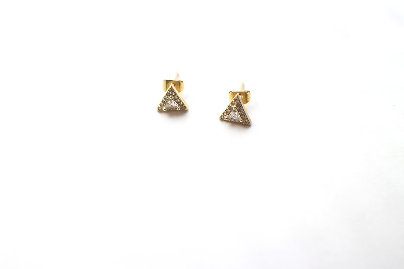 微光三角-锆石 黄铜耳环 - 耳环/耳夹 - 其他金属 