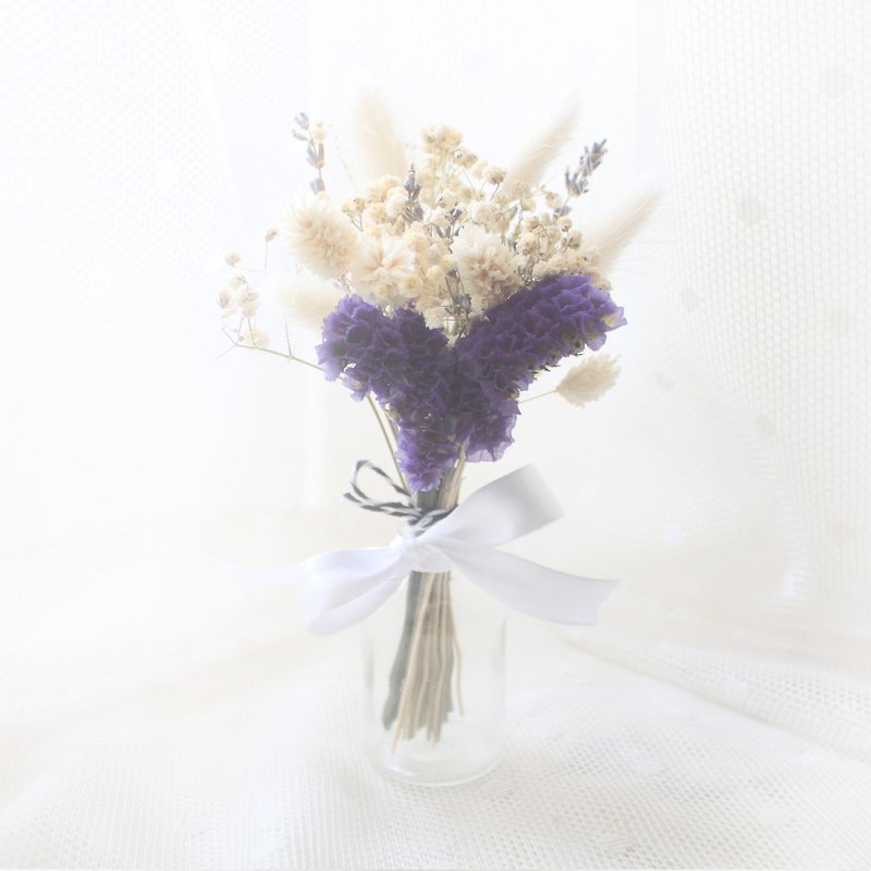 浪漫粉紫玻璃瓶・薰衣草情人节干燥花礼 - 花瓶/陶器 - 植物．花 紫色