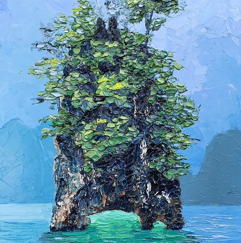 Phi Phi Islands Painting Seascape Original Art Thailand Bay Artwork Travel Beach - 海报/装饰画/版画 - 其他材质 蓝色