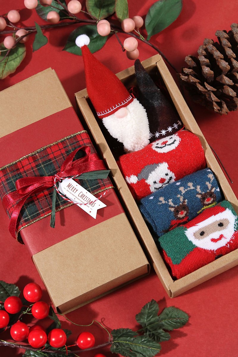 圣诞暖暖三双袜礼盒 - 袜子 - 聚酯纤维 红色