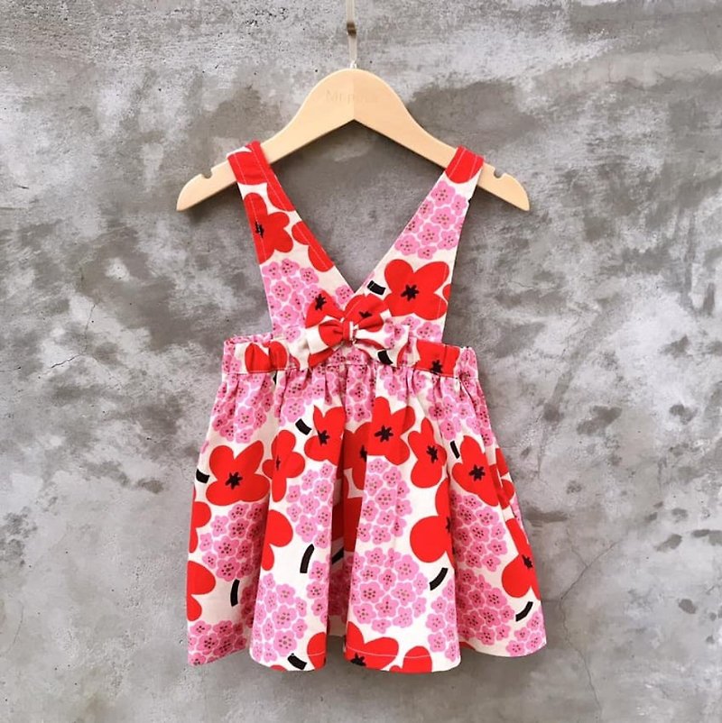 四色日本花 红 - 交叉吊带裙 - 童装裙 - 棉．麻 多色