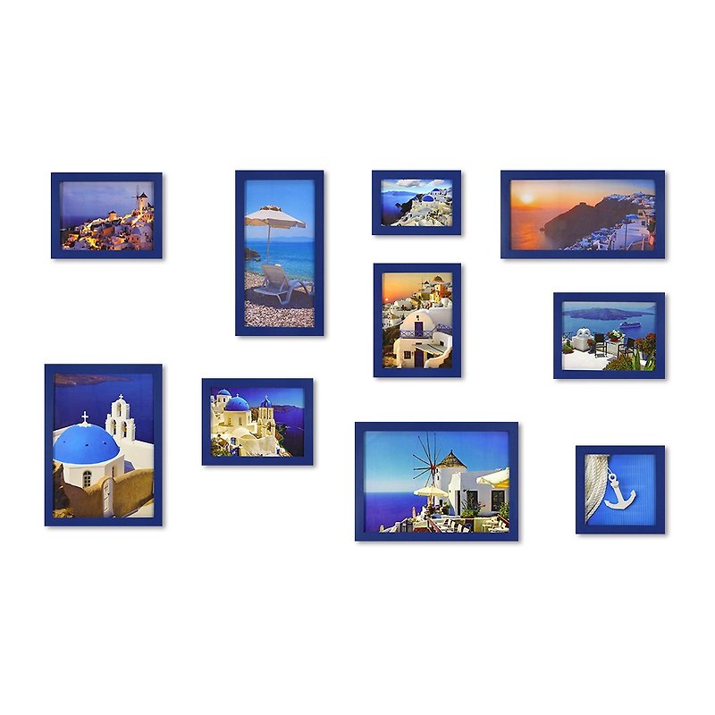 简约相框 蓝色10入 大尺寸组 地中海 希腊风 室内设计 布置 摆设 - 画框/相框 - 木头 蓝色