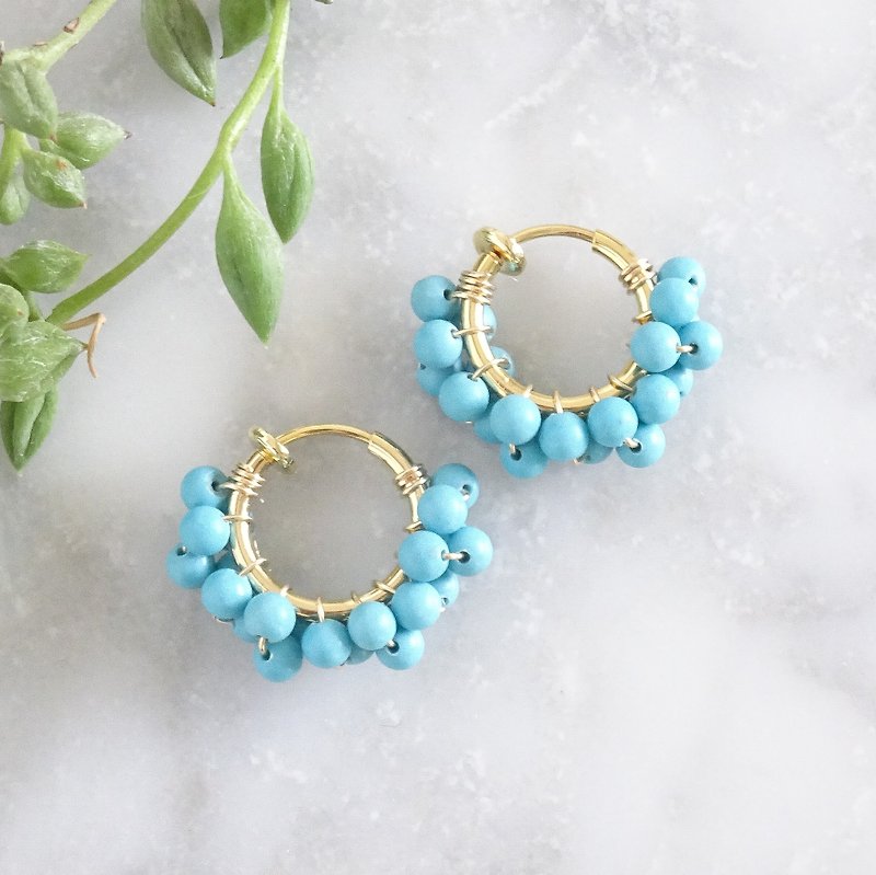 Turquoise wrapped earrings / pierced earrings - 耳环/耳夹 - 宝石 蓝色
