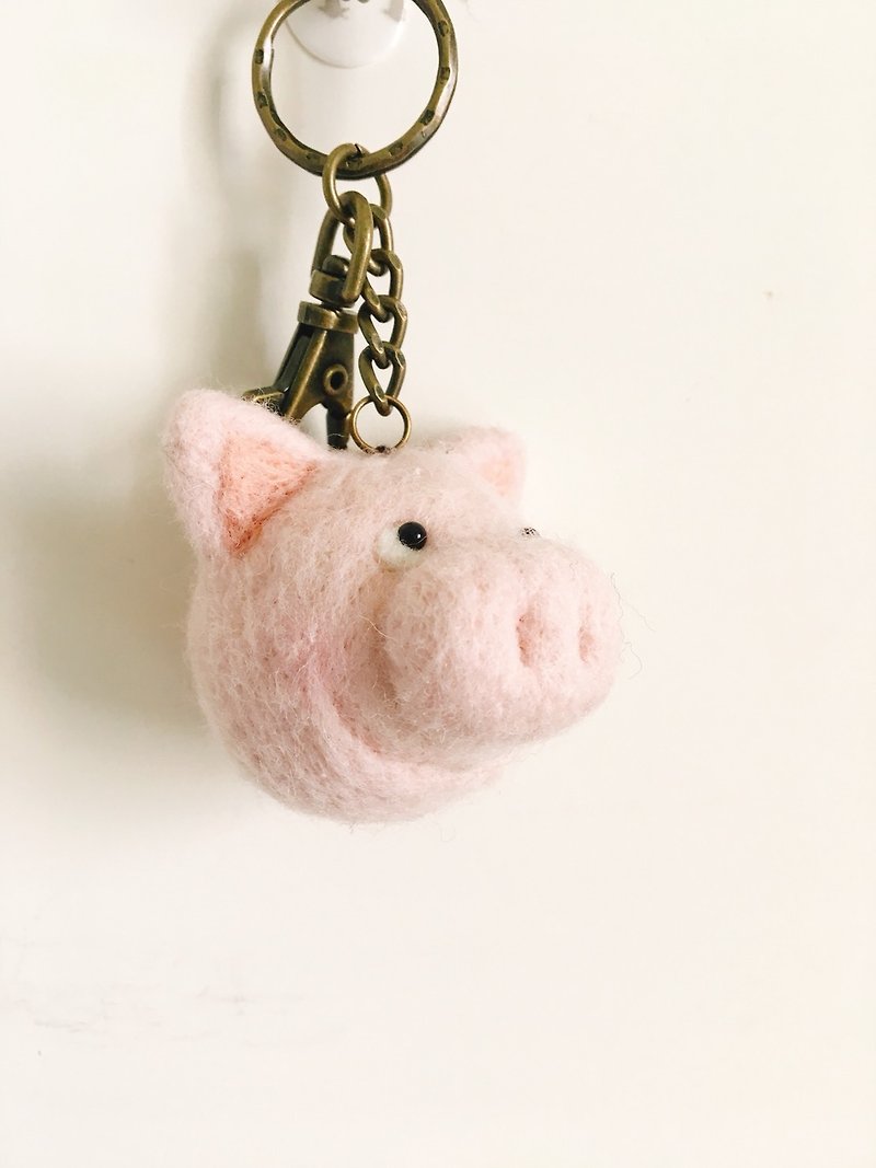 林檎小猪 羊毛毡钥匙圈 免费绣字 - 钥匙链/钥匙包 - 羊毛 粉红色