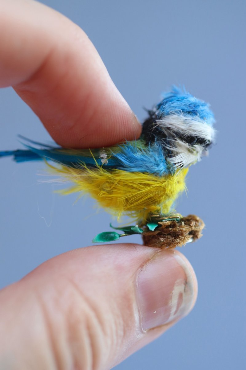 Miniature bird/ miniature blue tit/Bird for a doll house/Doll house pet bird/Tin - 玩偶/公仔 - 其他材质 蓝色