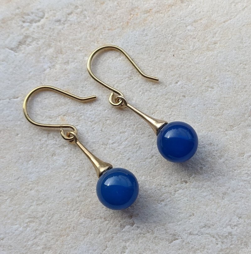 黄铜天然石耳环 - 耳环/耳夹 - 宝石 蓝色