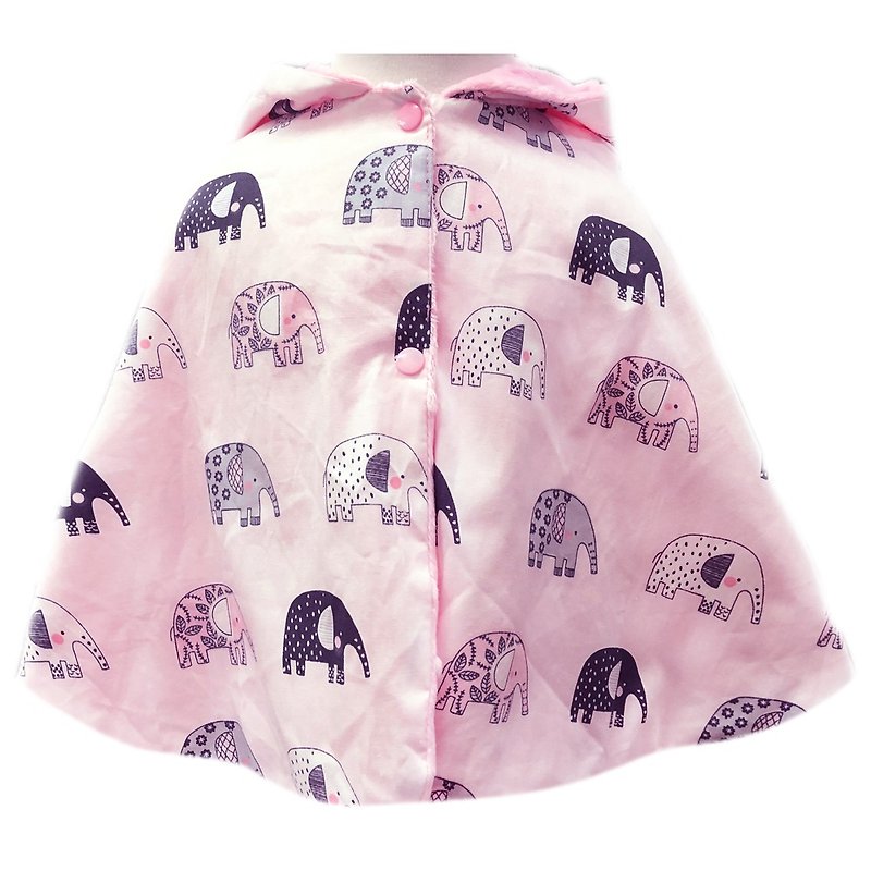Minky点点 印花双面连帽斗篷 可双面穿 粉色大象 - 童装外套 - 聚酯纤维 粉红色