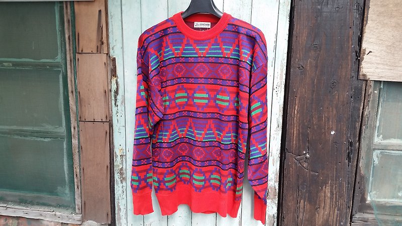 AMIN'S SHINY WORLD Vintage 几何方块红绿撞色针织毛衣 - 男装针织衫/毛衣 - 羊毛 多色