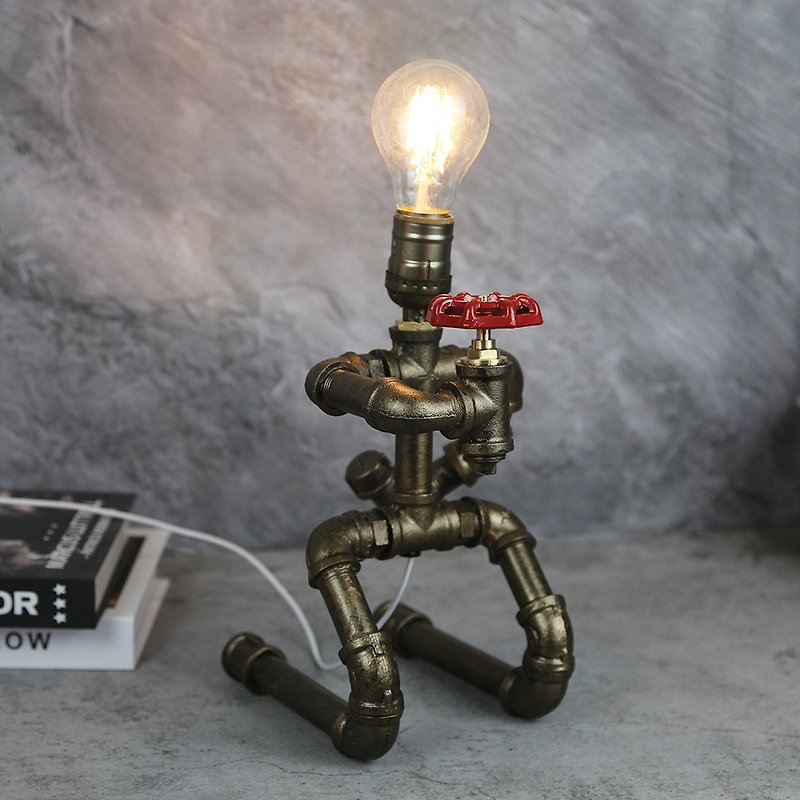 美式工业风铁管机器人台灯创意台灯情人节礼物生日礼物 - 灯具/灯饰 - 其他金属 咖啡色