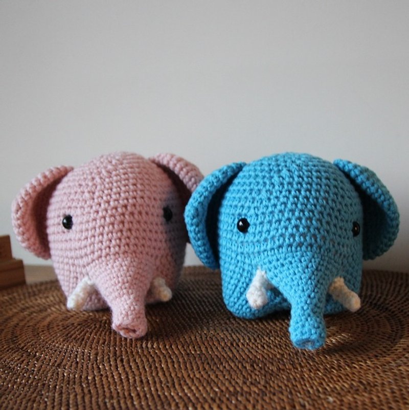 长鼻子大象, 毛线大象, 粉红粉蓝大象+象牙(一对) - 玩偶/公仔 - 聚酯纤维 粉红色