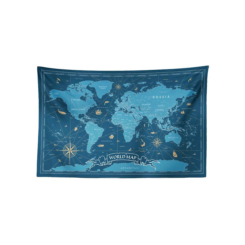 现货 复古 世界 地图 (青琉璃配色) 布幔 挂幔 - 海报/装饰画/版画 - 聚酯纤维 蓝色
