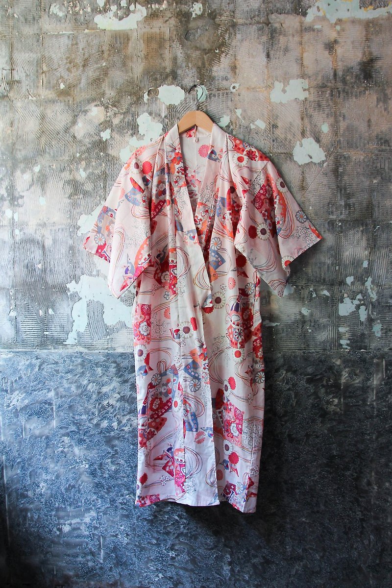 袅袅百货公司-Vintage 粉色系日本图腾浴衣罩衫 复古着 - 洋装/连衣裙 - 棉．麻 