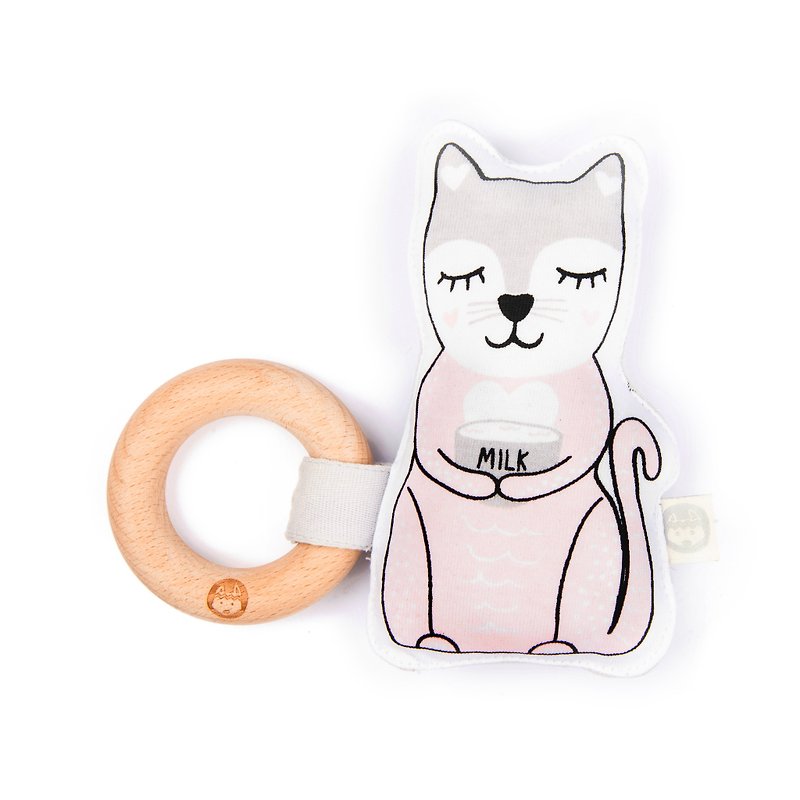 澳洲Kippins有机棉榉木固齿器–凯蒂小猫(KITTY KIPLE RATTLE) - 玩具/玩偶 - 棉．麻 粉红色