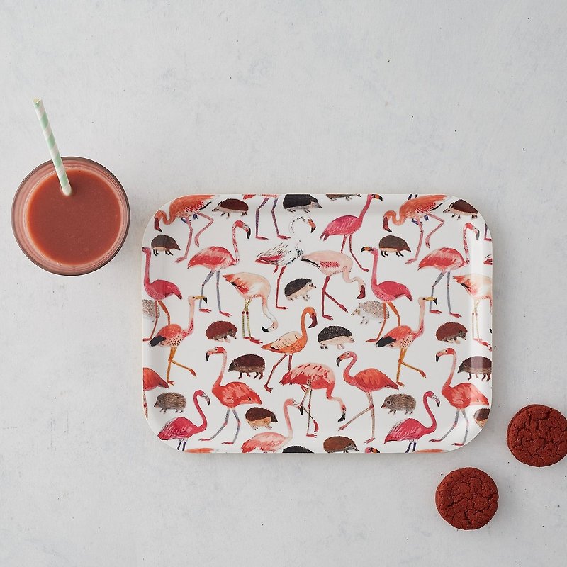 NEW: FLAMINGOS AND HEDGEHOGS CROQUET RECTANGLE TRAY - 浅碟/小碟子 - 木头 粉红色