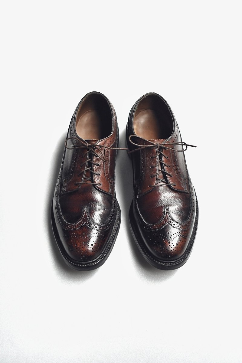 70s 美制时间皮鞋 Florsheim Kenmoor Wingtip Blucher US 9.5D EUR 43 - 男款靴子 - 真皮 红色