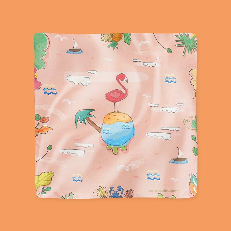 Illustrated Scarf - Summer in Peach - 丝巾 - 聚酯纤维 粉红色