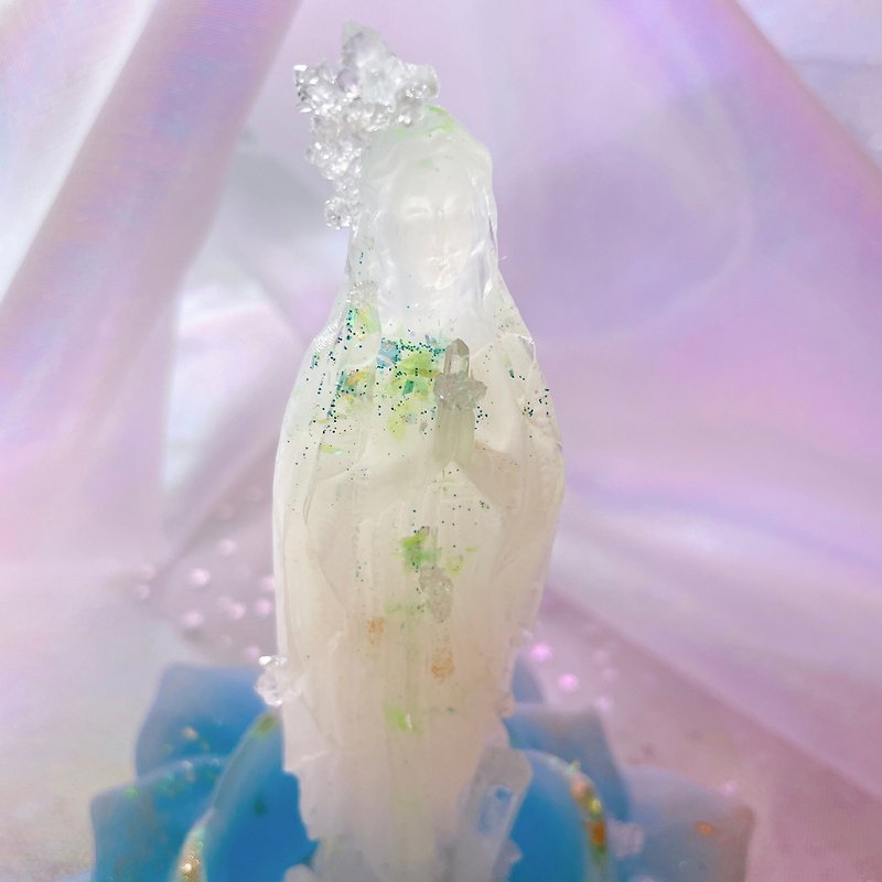 Crystal Maria & Lotus マリア様と蓮の花のキャンドルホルダー Blue【心のお守りセット】 - 摆饰 - 水晶 蓝色