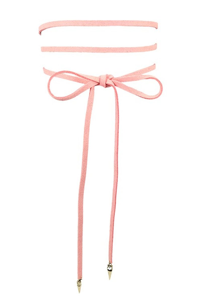 粉色麂皮扣环-仿绕绳三圈颈链（后方直接是扣环加上延长链，，一体成型穿戴更方便） - 项链 - 其他材质 粉红色