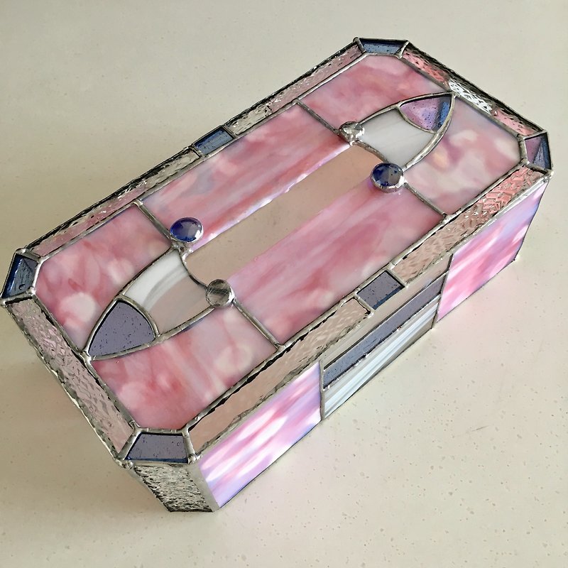 ティッシュボックスケース スイートピンク&ホワイト ガラス Bay View - 摆饰 - 玻璃 粉红色