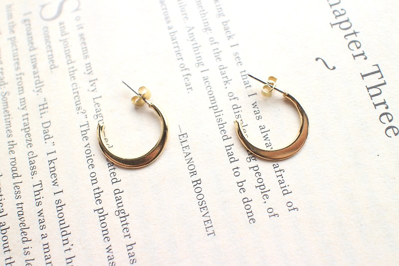 半月-黄铜耳环-可改夹 - 耳环/耳夹 - 其他金属 金色