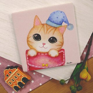 ChinChin 手绘猫咪陶瓷吸水杯垫 - 口袋捣蛋猫