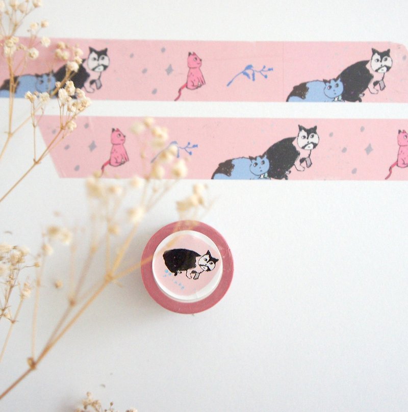 小猫小狗看小鸟3cm yinke纸胶带 - 纸胶带 - 纸 粉红色