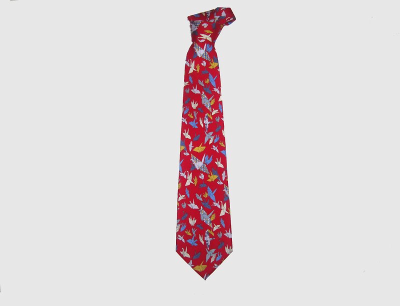 シルクネクタイ、おりがみ、千羽鶴　ネクタイ、N900-2 - 领带/领带夹 - 丝．绢 红色