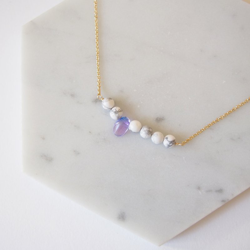 极简白松石・蓝紫透琉璃・镀金项链 (40cm / 16寸) 礼物 - 项链 - 宝石 白色