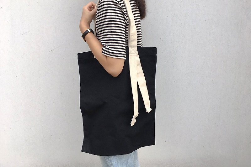 【素面款】黑色帆布直式袋 | 米白背带 - 侧背包/斜挎包 - 棉．麻 