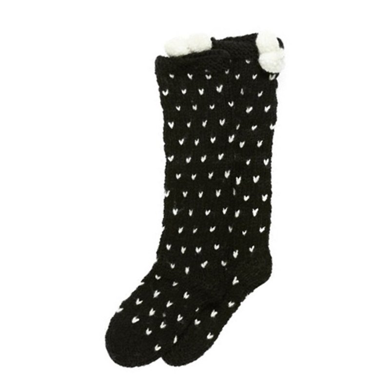 英国PomPom超厚爱心图案羊毛混纺手工编织袜子 - 其他 - 聚酯纤维 黑色