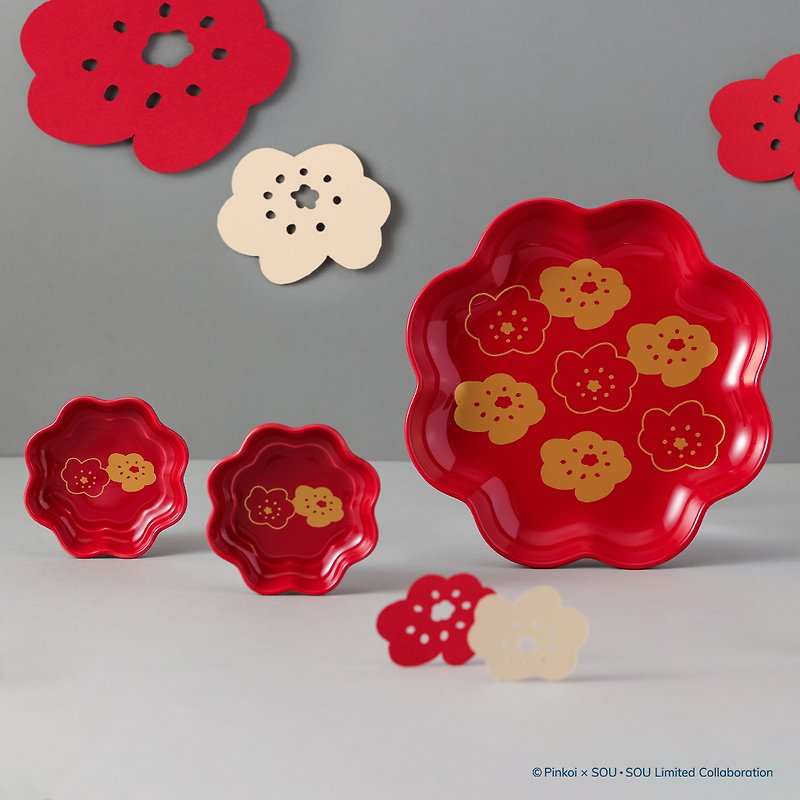【Pinkoi x SOU・SOU】一花两碟餐盘礼盒组 hohoemi - 盘子/餐盘/盘架 - 瓷 红色