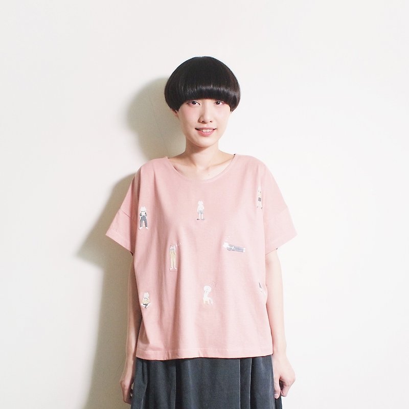 cat boy t-shirt : smoked pink - 女装 T 恤 - 棉．麻 粉红色