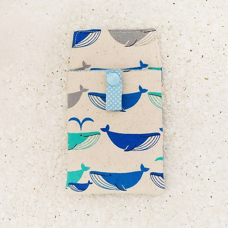 鲸鱼喷水口袋型笔袋/附证件袋 - 铅笔盒/笔袋 - 棉．麻 蓝色