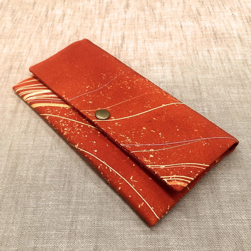 ❖手作日式钱包手工限量定制-卷丹橙红 日本绢布长夹钱包❖ - 皮夹/钱包 - 丝．绢 红色