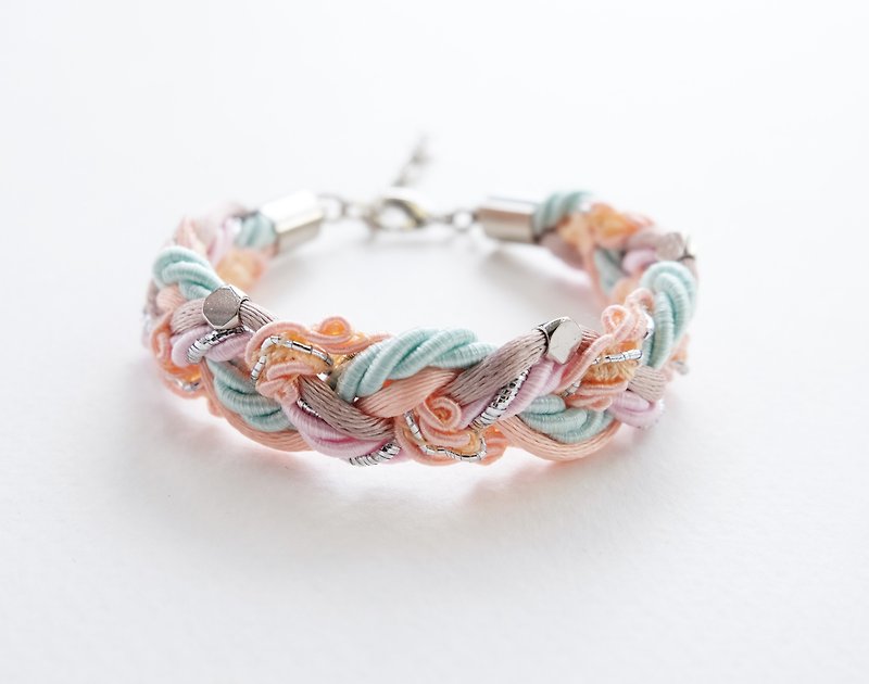 Peach mint braided bracelet - 手链/手环 - 其他材质 橘色
