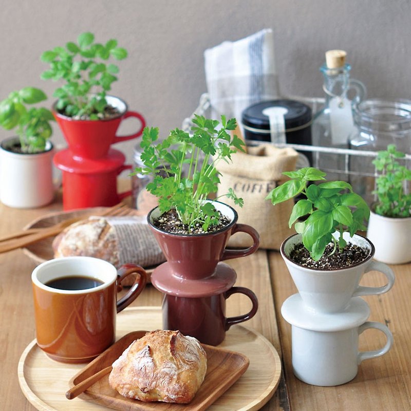 Verde Cafe - Mug&dripper 造型植栽培 / 咖啡滤壶 (三款) - 植栽/盆栽 - 陶 多色
